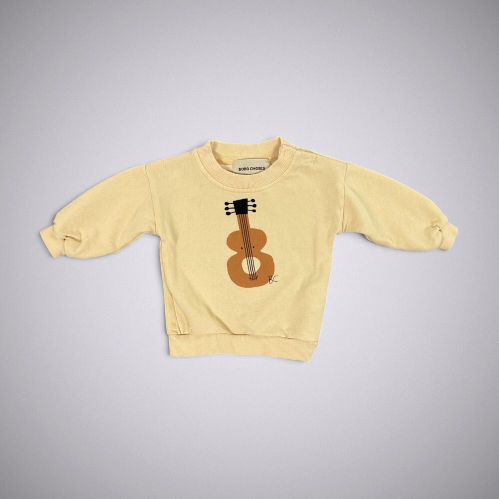 Bobo Choses Baby Acoustic Guitar Sweatshirt Pullover Long Sleeve Yellow Sz 3mos